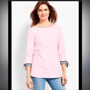 Talbots Pink Blouse with Striped Cuffs 1x
